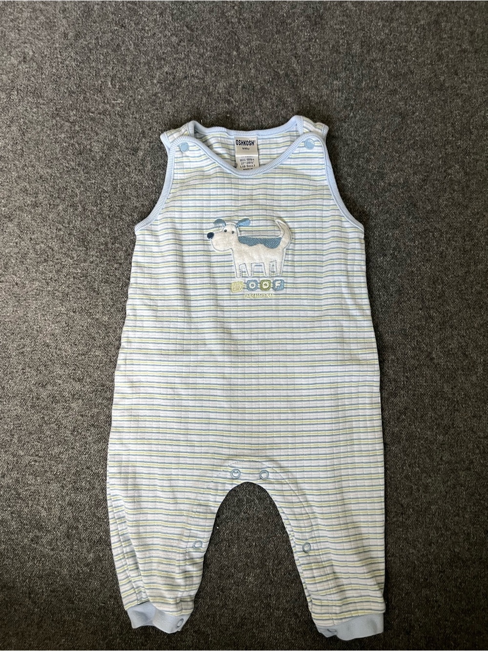 Vintage OshKosh baby Striped Puppy Romper - Blue & Cream size 6-9 months